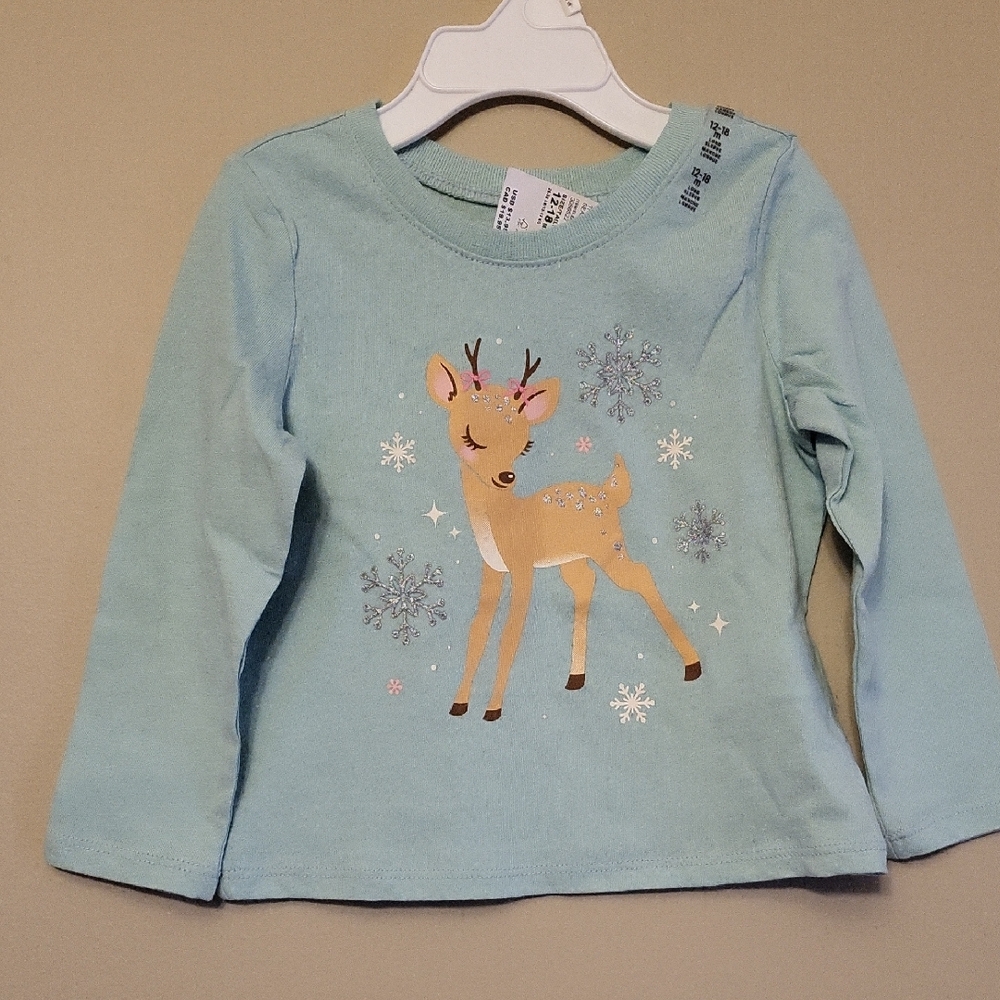 NWT light turquoise deer print long sleeve tee shirt